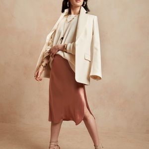 Banana Republic Silk Midi Skirt Rose Gold Petite XS
